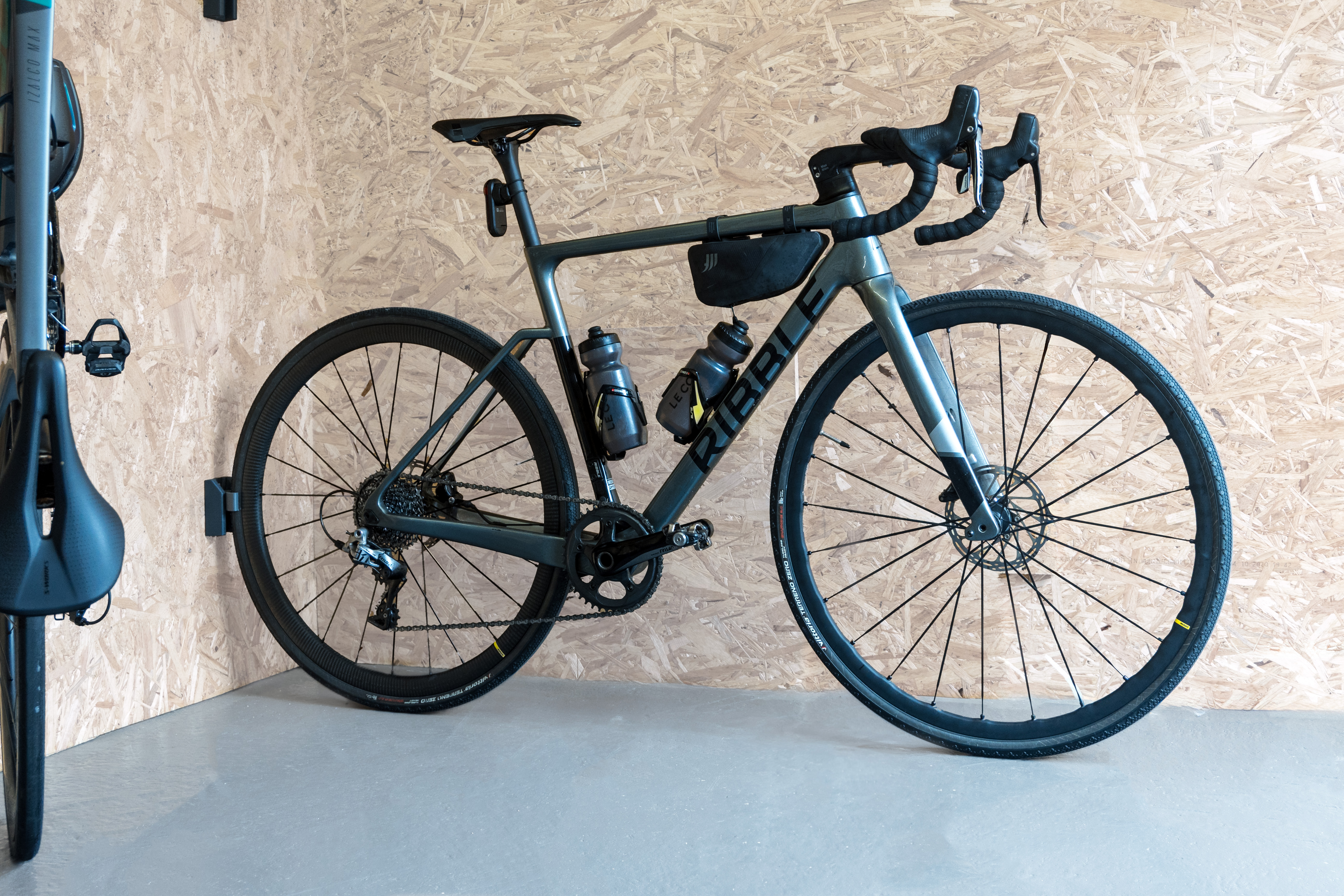 A bike stored horizontally ready for ride preperation using the PLAced storage system