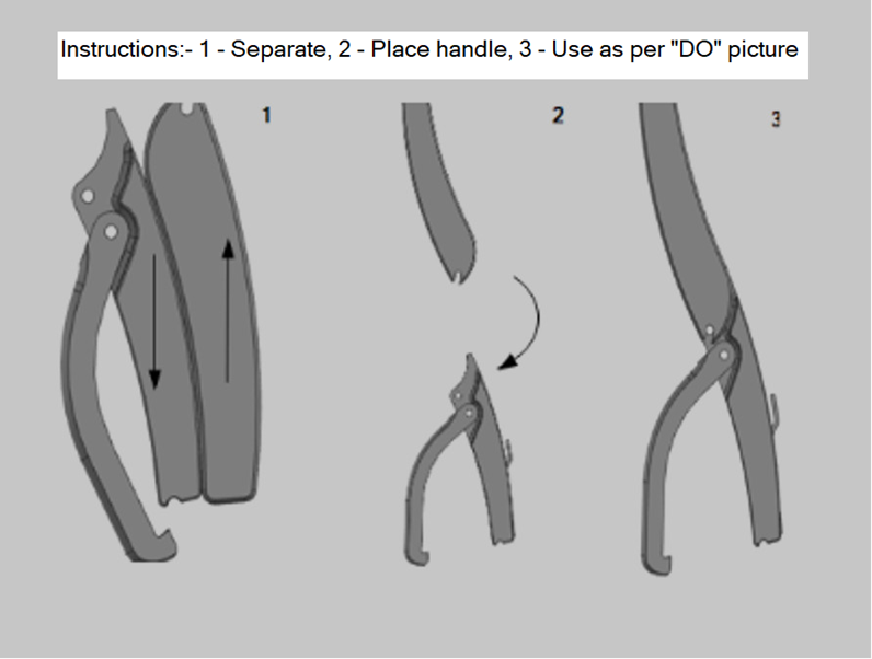 Three-step visual guide showing how to assemble the Tirer lever for use