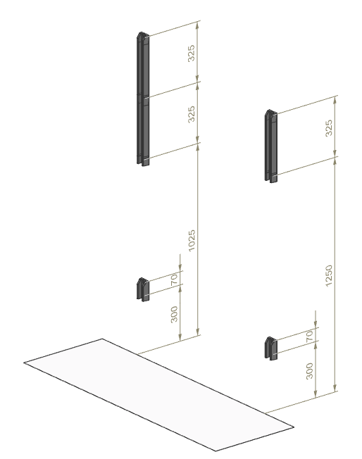 Wall drilling measurements for installing PLAced Verticale Standard and Extended bike rail kits